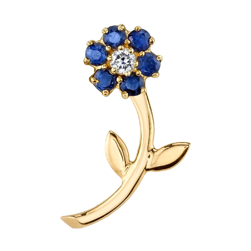 Women’s silver stud earrings-Teddy Flower Earring - Blue Sapphire / 14k Yellow Gold