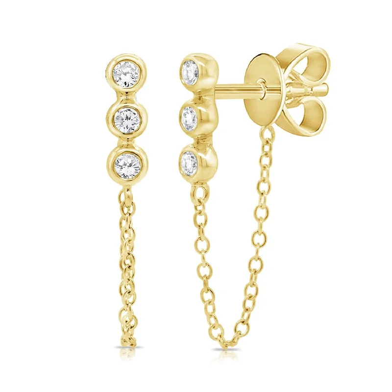 Women’s gold stud earrings-14k Gold & Diamond Chain Dangle Earrings