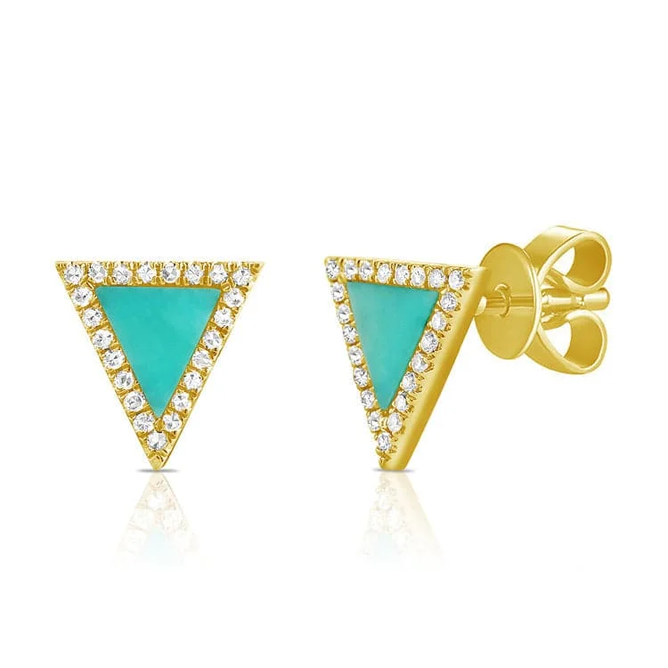 Women’s diamond earrings-14k Gold & Diamond Turquoise Stud Earrings