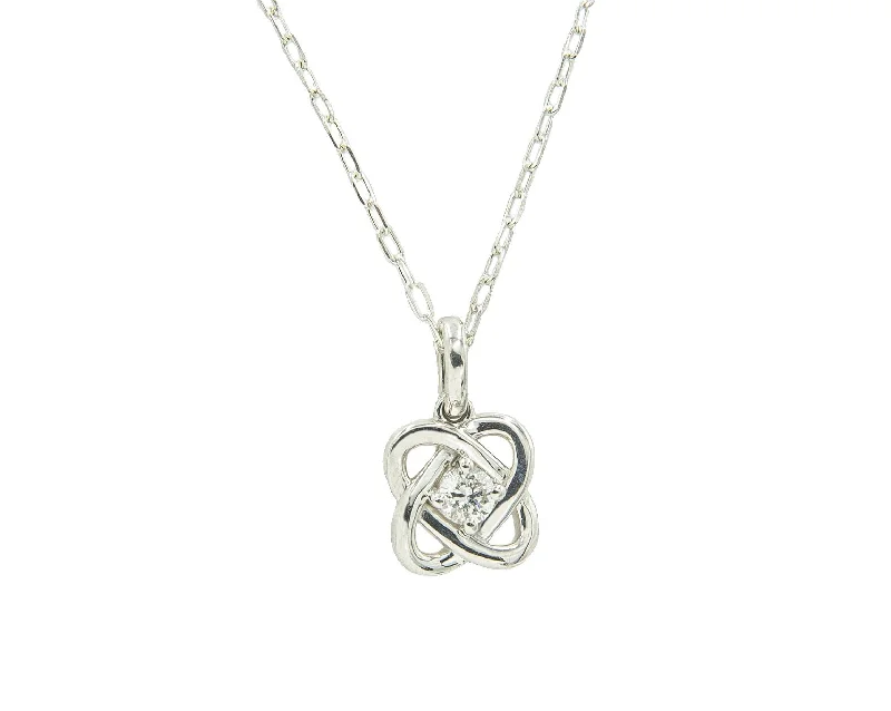 Women’s stylish necklaces-Sterling Silver Diamond Knot Pendant With Single Center Round Diamond Approx. 0.15Ct Hi/I1 On 16" Chain