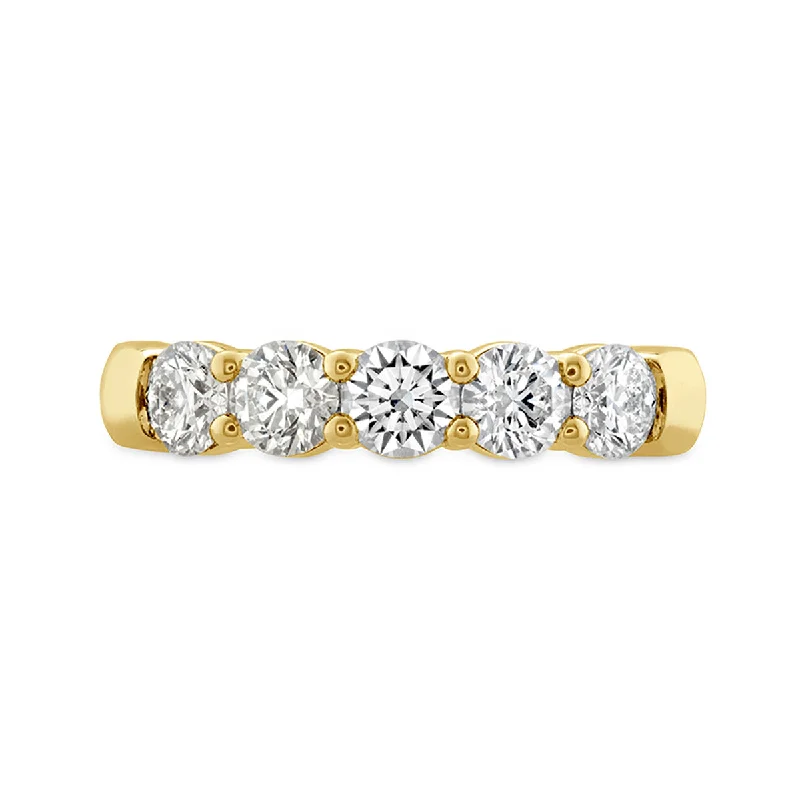 Women’s radiant-cut engagement rings-Signature 0.46-0.56ct Round Diamond 5 Stone Band in 18K Yellow Gold, Size 6