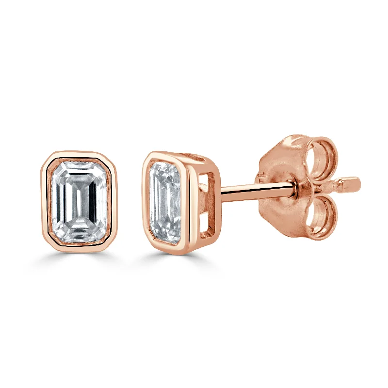 Women’s sapphire earrings-14K Gold & Emerald-Cut Diamond Stud Earrings