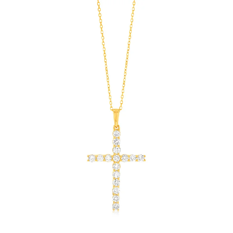 Women’s minimalist necklaces-9ct Yellow Gold Cross Pendant in 16 Diamonds