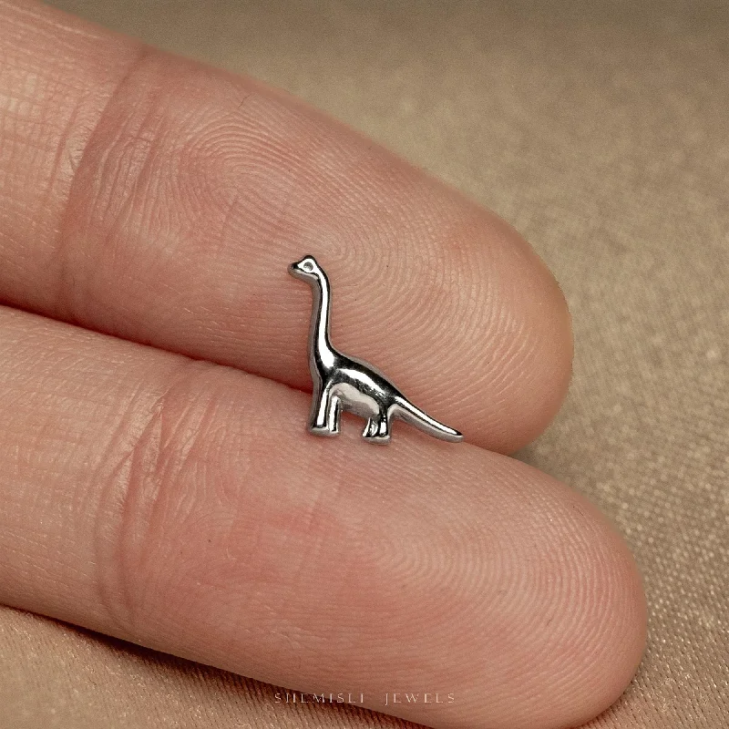 Women’s diamond earrings-Tiny Brachiosaurus Threadless Flat Back Earrings, 20,18,16ga, 5-10mm Unisex, Surgical Steel SHEMISLI SS1180