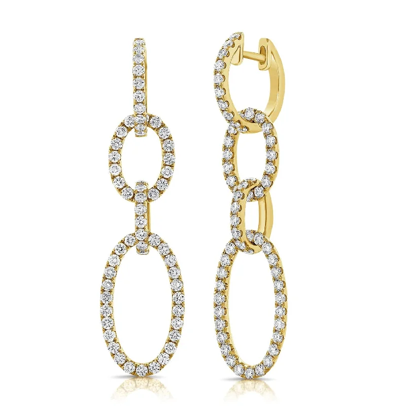 Women’s classy earrings-14k Gold & Diamond Oval Link Drop Earrings