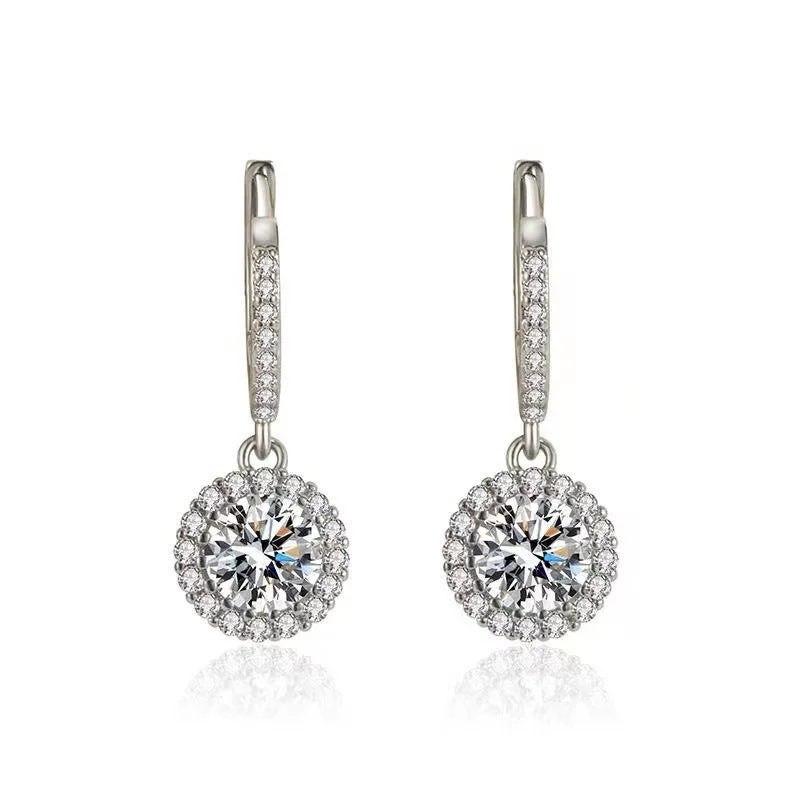 Women’s holiday earrings-Round Brilliant Diamond Halo Hoop Earrings | S925 | Moissanite