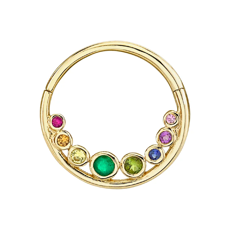 Women’s engagement earrings-Cascade Seamless Hoop - Rainbow / 14k Yellow Gold