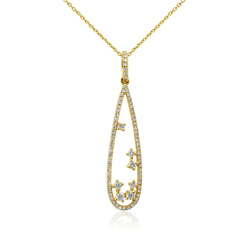 Women’s personalized nameplate necklaces-Yellow Gold Open Drop Diamond Pendant