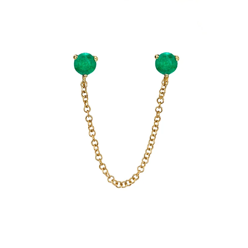 Women’s crystal earrings-Connected Stud Earring - Emerald / 14k Yellow Gold