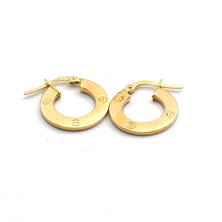 Women’s gemstone hoop earrings-Real Gold LOVE Round Clip GZJCT Earrings Set - Model 6792/10 E1935