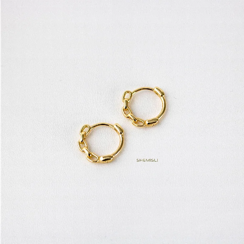 Women’s stylish earrings-Chain Hoop Earrings, Huggies, Gold, Silver SHEMISLI SH078