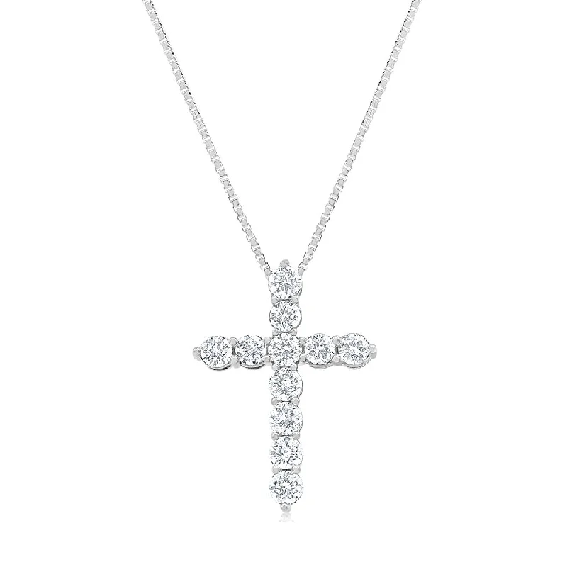 Women’s moon necklace-14ct White Gold 1.90 Carat Diamond Cross Pendant with Round Brilliant Cut Diamond on 45cm Chain