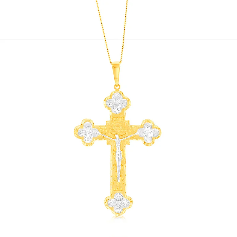 Women’s rose gold necklaces-9ct Yellow & White Gold Diamond Cut Crucifix Pendant