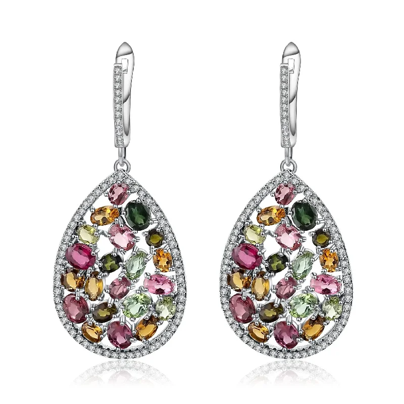 Women’s modern earrings-Natural Tourmaline Teardrop Earrings in S925 Sterling Silver