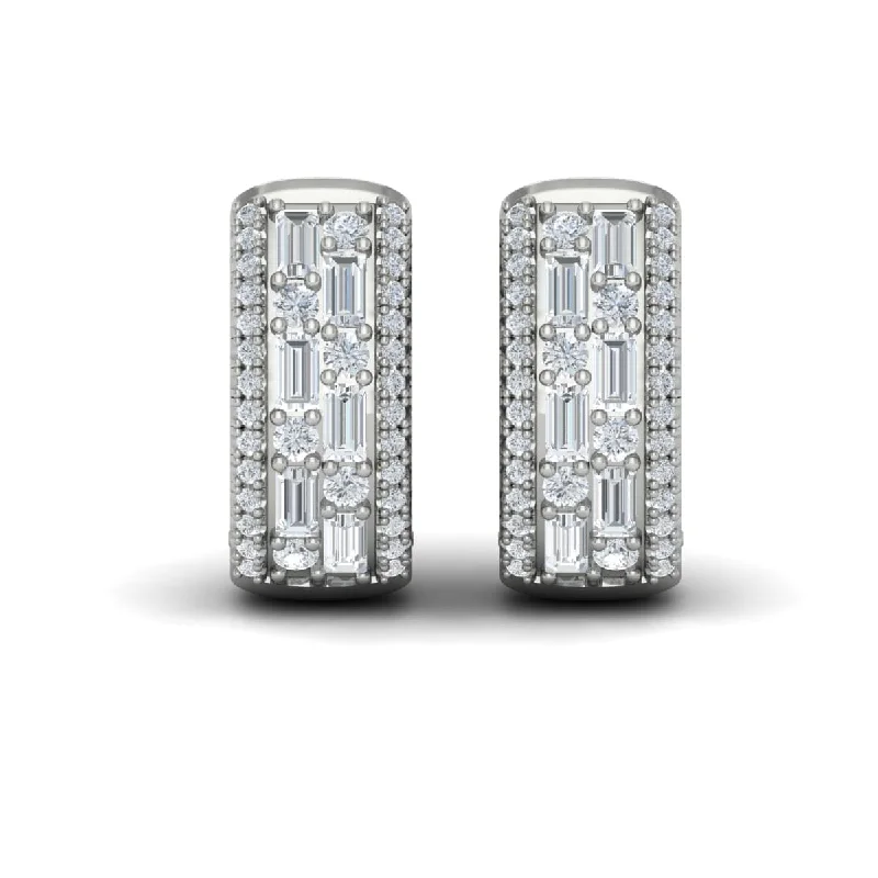 Women’s minimalistic earrings-Diamond Baguette Multi Row Huggie Earrings