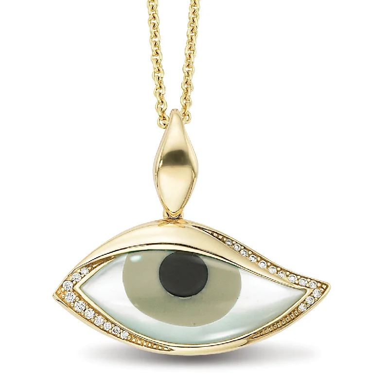 Women’s statement gold necklaces-Kabana Kalo Mati 14k Yellow Gold Evil Eye Diamond Pendant with Grey Mother of Pearl Inlay GPCF485OXMZMW