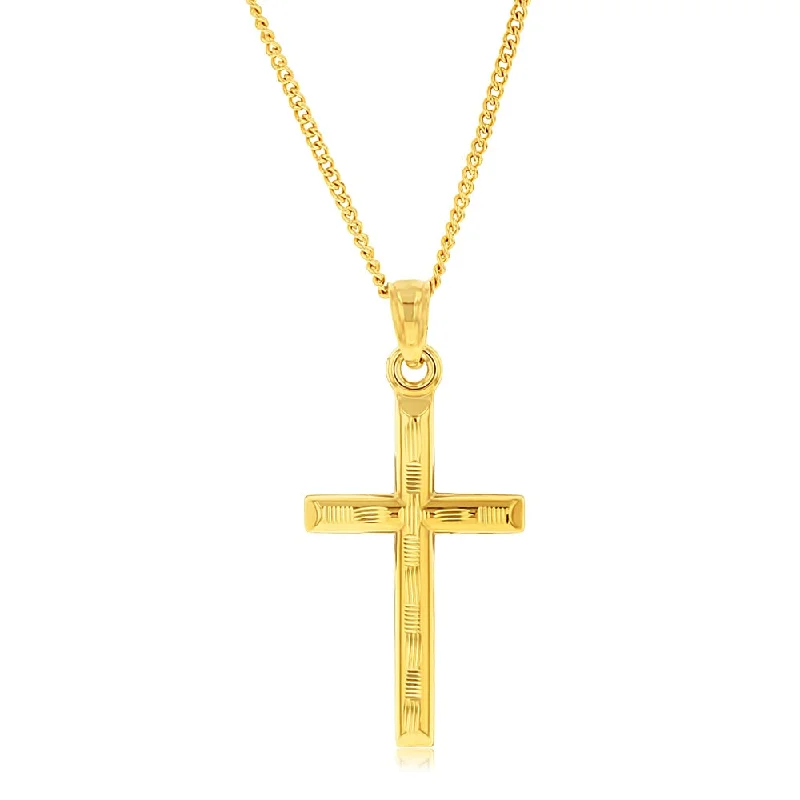 Women’s ruby necklaces-9ct Yellow Gold Silverfilled Diamond Cut Cross Pendant