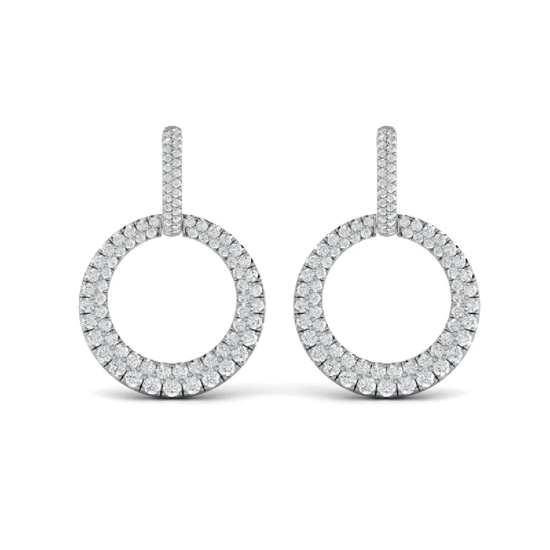 Women’s statement stud earrings-Diamond Two Row Open Circle Drop Huggie Earrings