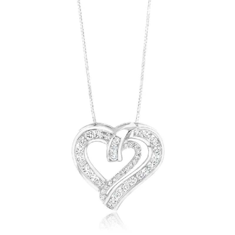 Women’s gold heart necklaces-Luminesce Lab Grown Double Heart Pendant in 1 Carat Diamond with Silver Slider Chain