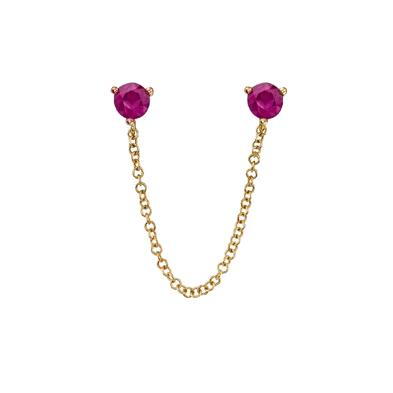 Women’s hoop drop earrings-Connected Stud Earring - Ruby / 14k Yellow Gold