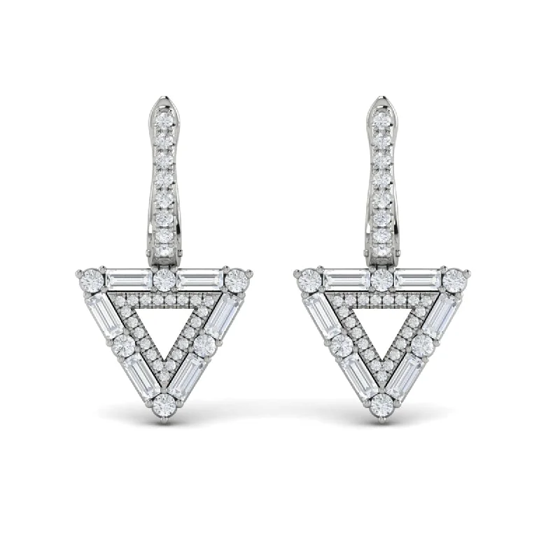 Women’s sterling silver earrings-Diamond Baguette Double Trinity Huggie Earrings