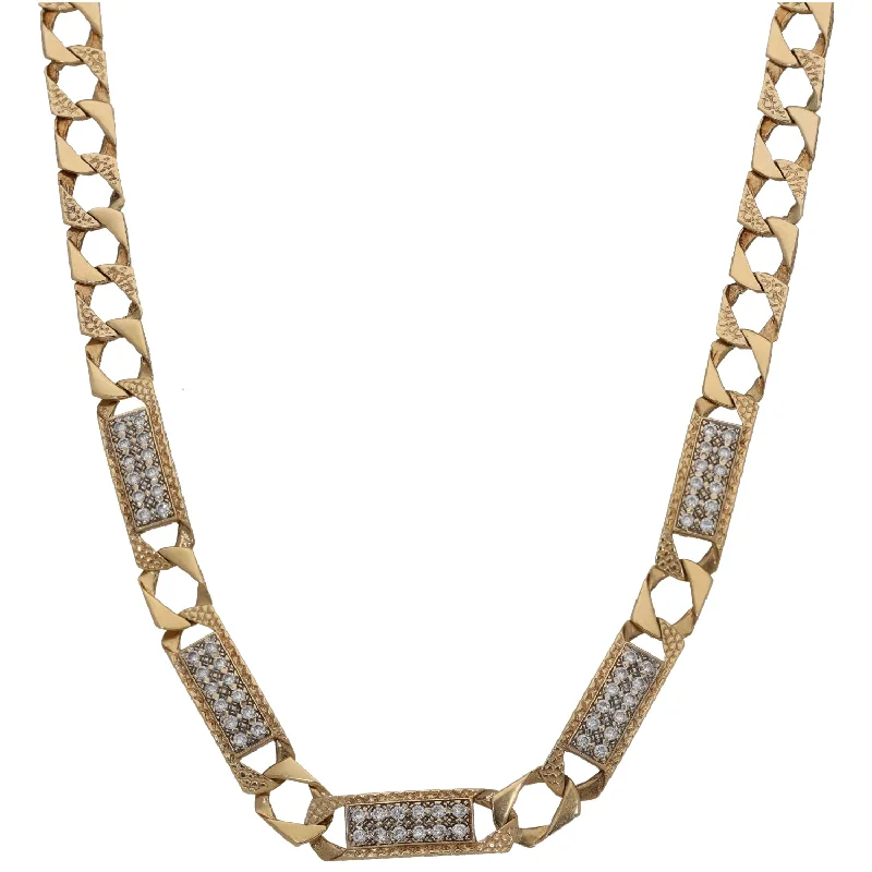 Women’s bar necklaces-9ct Bi-Colour Gold Cubic Zirconia Curb Chain 18"