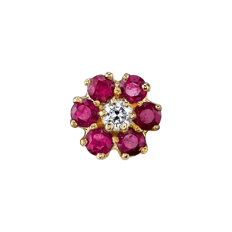 Women’s cubic zirconia earrings-Teddy Flower Stud - Ruby / 14k Yellow Gold