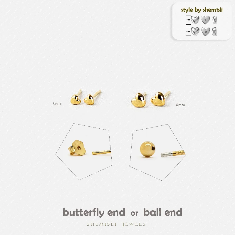 Women’s drop earrings-Tiny Heart Studs Earrings, Unisex, Gold, Silver SHEMISLI SS025 SS026 Butterfly End, SS641 SS642 Screw Ball End (Type A)