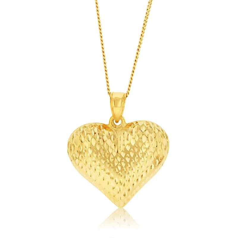 Women’s statement choker necklaces-10ct Yellow Gold Silverfilled Diamond Cut Heart Pendant