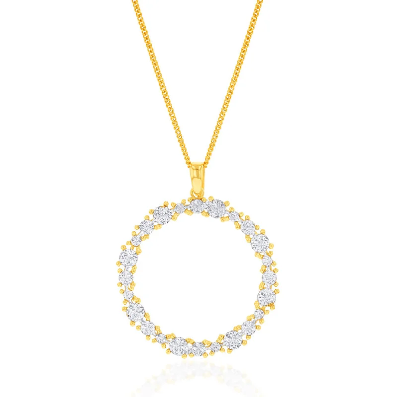 Women’s bridal jewelry necklaces-9ct Yellow Gold Diamond Cut Circle Of Life Pendant