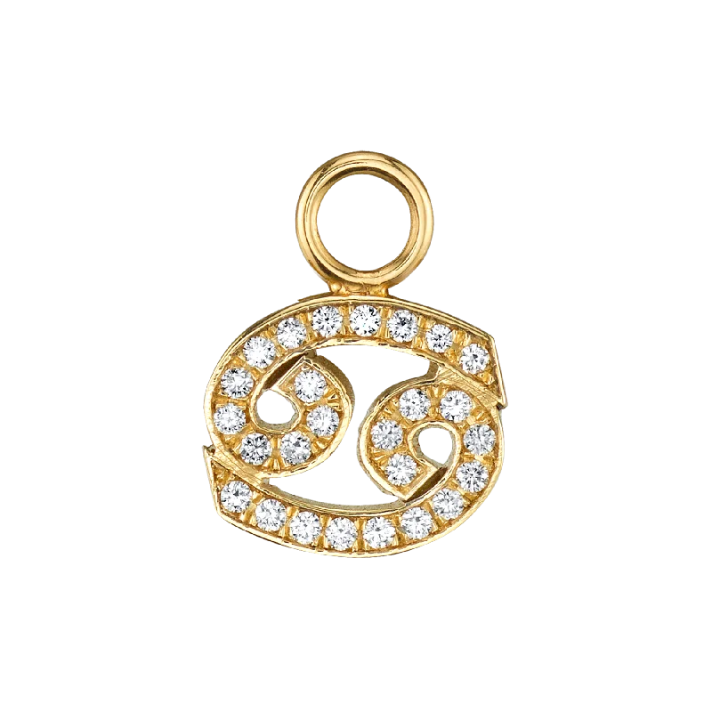 Women’s stud earrings-Zodiac Hoop Earring Charm - White Diamond / 14k Yellow Gold