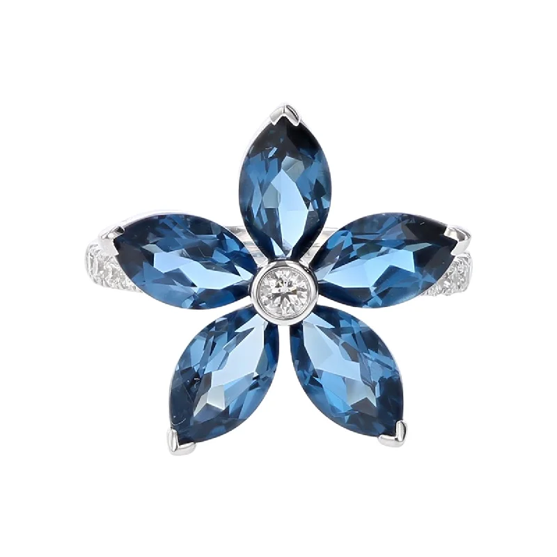 Women’s large diamond engagement rings-London Blue Topaz and Diamond Flower Ring