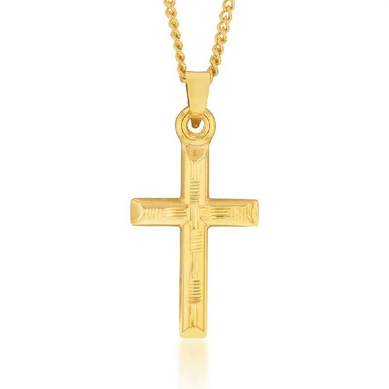 Women’s adjustable necklaces-9ct Yellow Gold Silverfilled Diamond Cut Cross Pendant