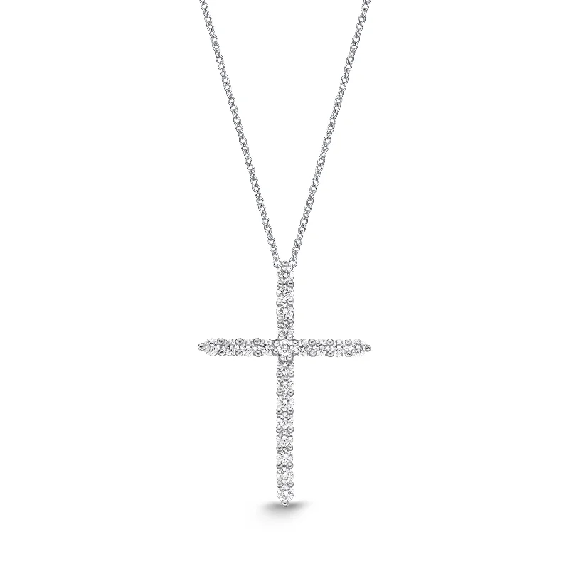 Women’s trendy charm necklaces-Diamond Cross Pendant in 18K White Gold .18ct