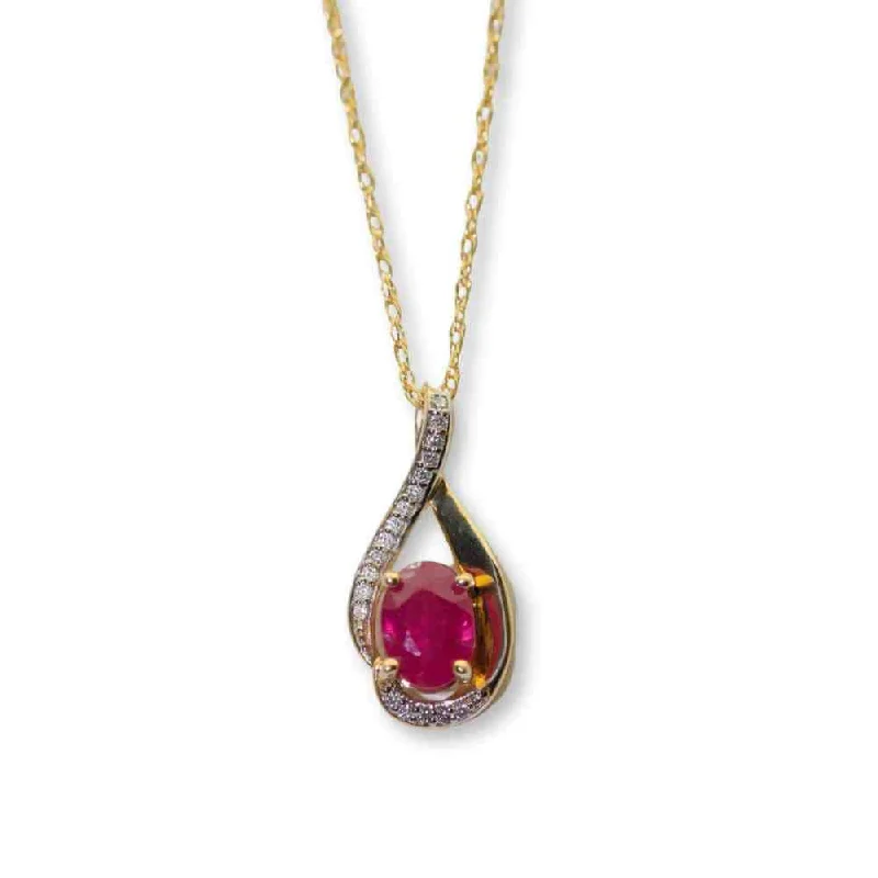 Women’s bridal necklaces-14K YG Ruby and Diamond Pendant