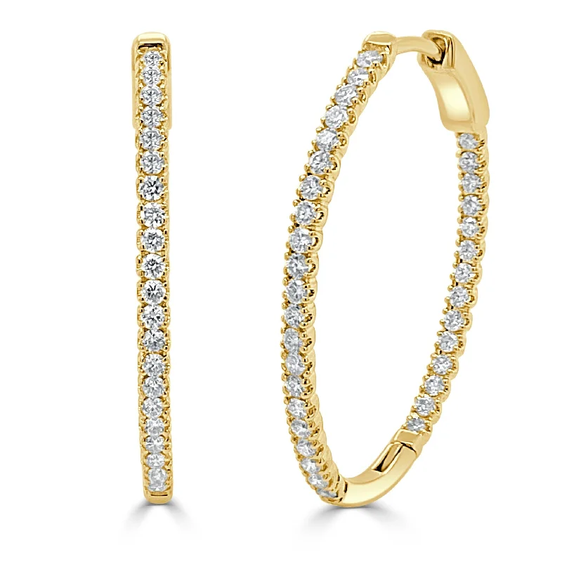 Women’s sterling silver drop earrings-14k Gold & Diamond Oval Hoops