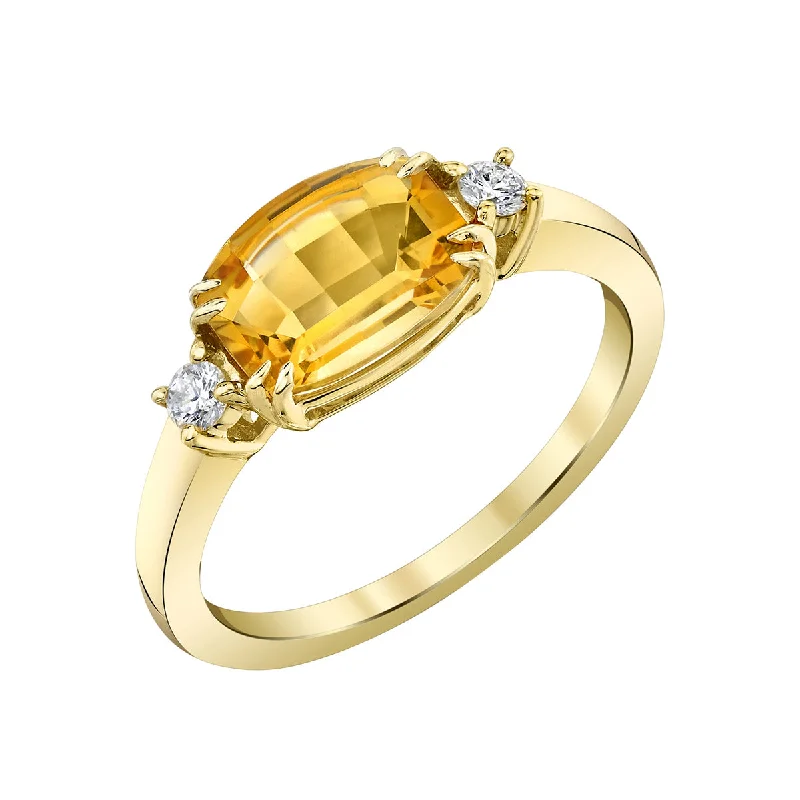 Women’s solitaire engagement rings-Citrine and Diamond 3-Stone Ring in 14K Yellow Gold, Size 7