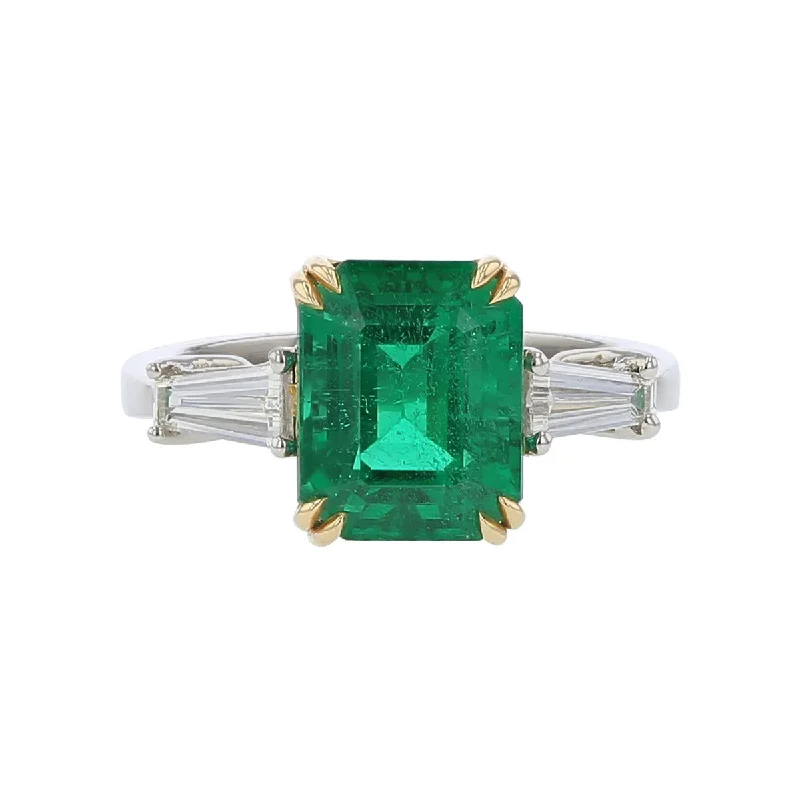 Women’s eco-friendly engagement rings-Emerald-cut Emerald and Diamond 3-Stone Ring