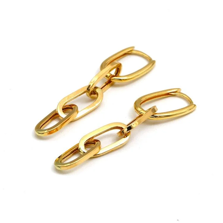 Women’s teardrop earrings-Real Gold Thick Paper Clip Thick Hanging Earring Set 1809 E1835