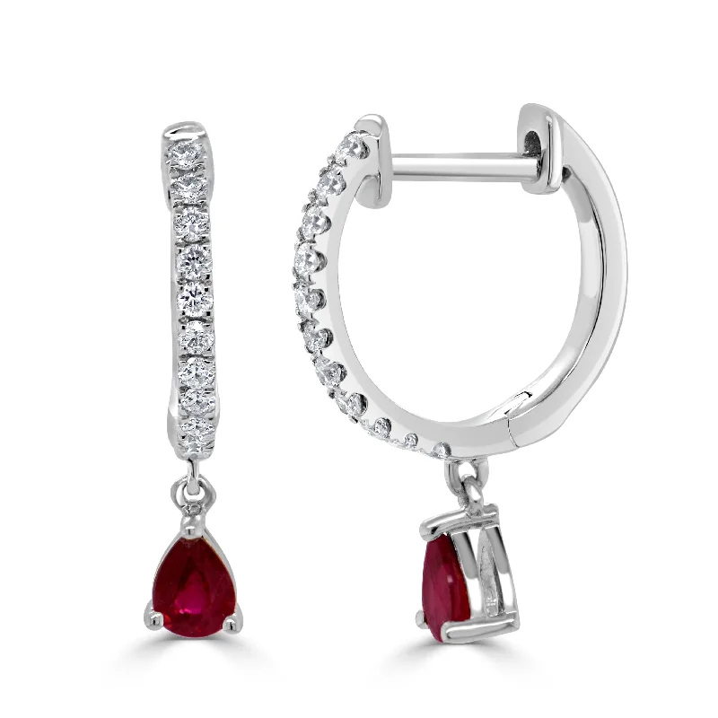 Women’s luxury earrings-14K Gold Diamond & Ruby Pear Shape Drop Earrings