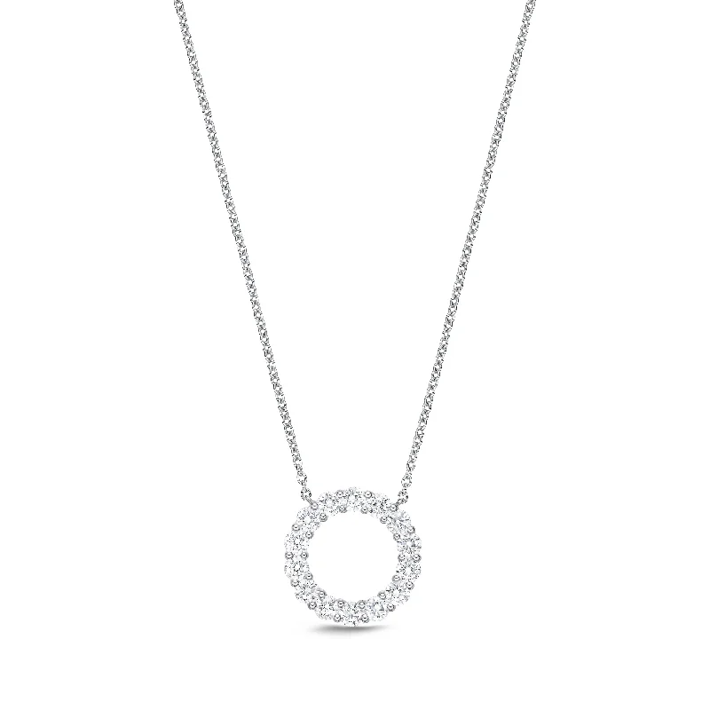 Women’s dainty chain necklaces-Diamond Circle Pendant in 18K White Gold