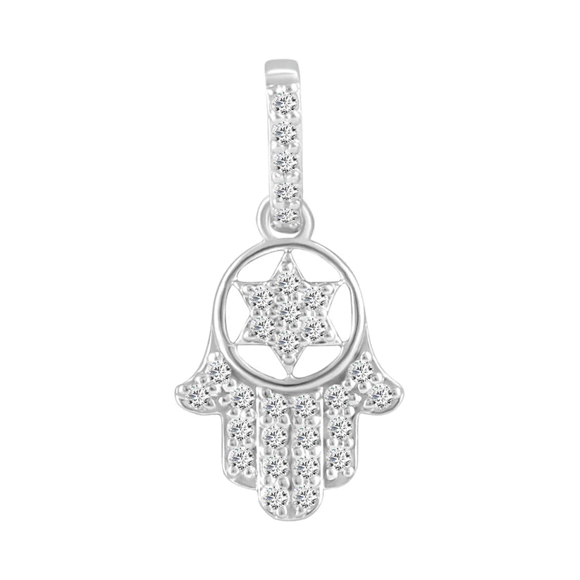 Women’s lockets necklaces-Diamond Hamsa & Star Of David  Pendant (14K)