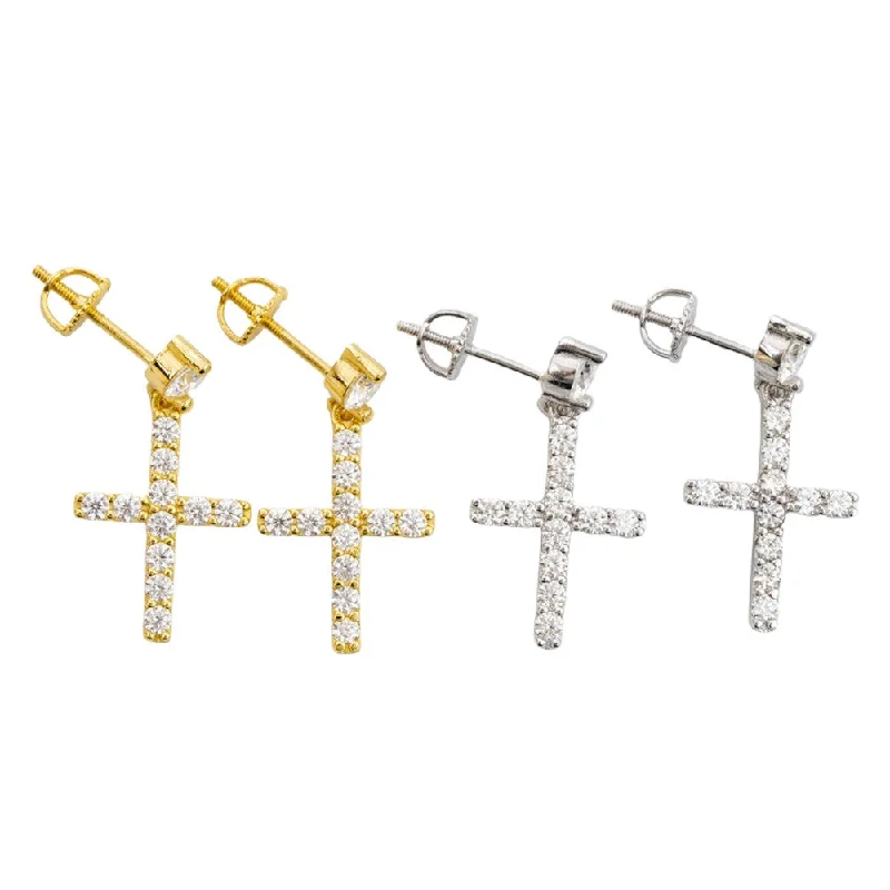 Women’s diamond halo earrings-Cross Pendant Dangling Earrings | S925 | Moissanite