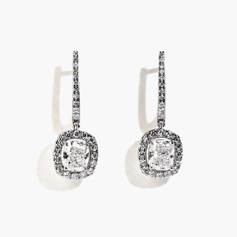 Women’s vintage earrings-Cushion Cut Halo Drop Earrings