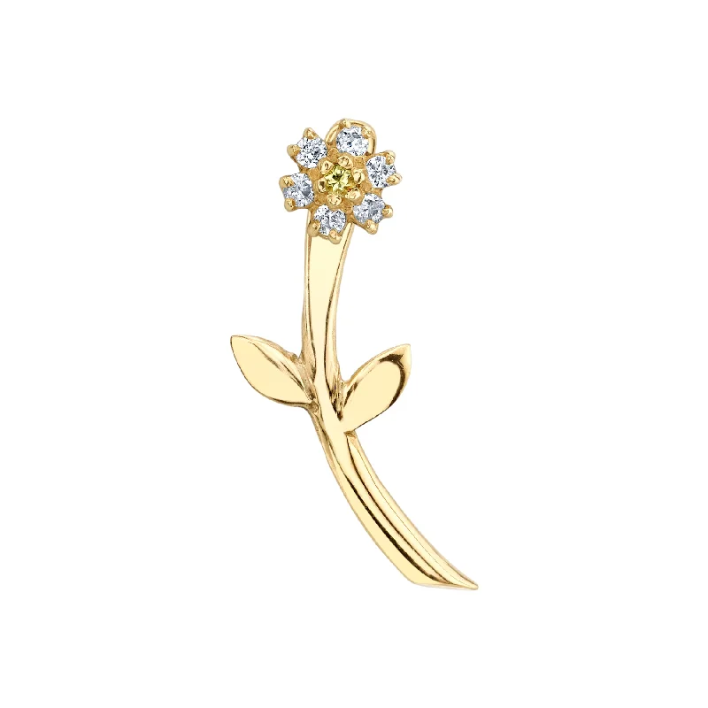 Women’s gold earrings-Mini Teddy Flower Earring - White Diamond / 14k Yellow Gold