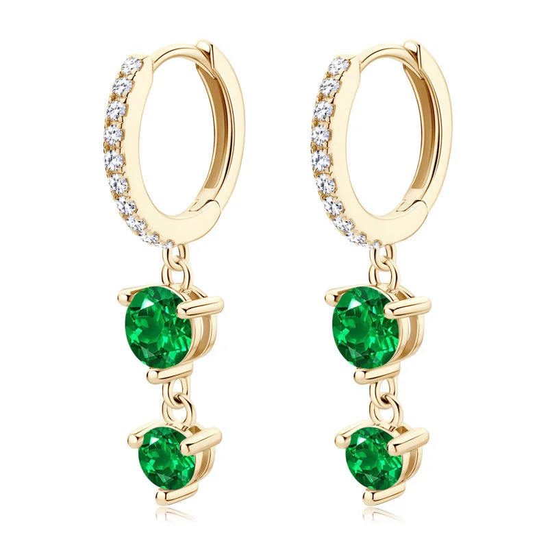 Women’s gemstone chandelier earrings-Emerald Hoop Earrings | S925