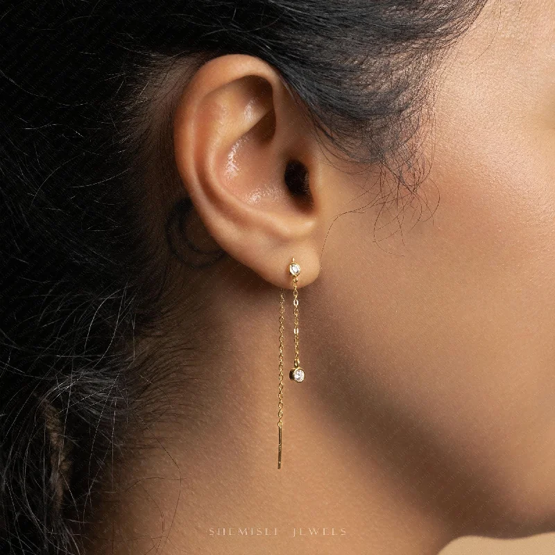 Women’s mini hoop earrings-Simple Dangle Gem Ear Threader,  Chain Earrings Jewelry, Unisex, Gold, Silver SHEMISLI ST023 NOBKG