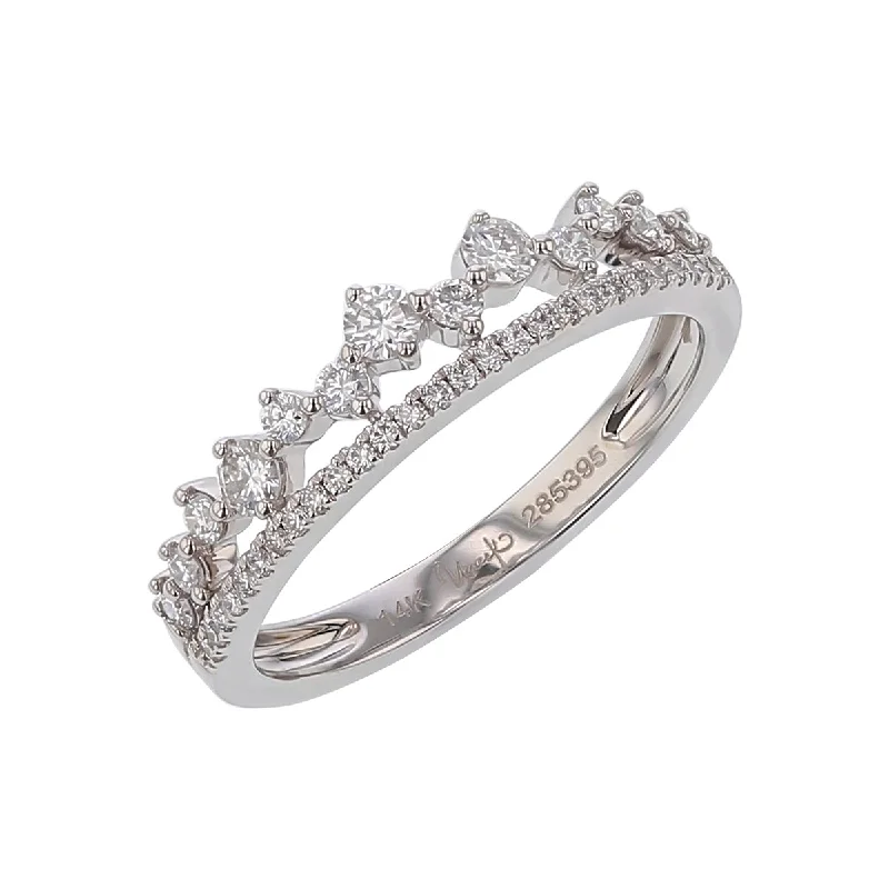 Women’s multi-stone engagement rings-0.40Ct Diamond 2 Row Ring in 18k White Gold, Size 6.5