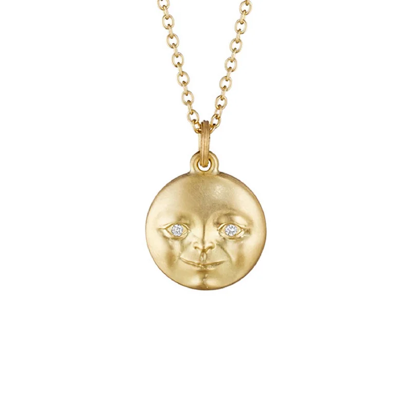 Women’s delicate gold necklaces-Medium Moonface Pendant with Diamond Eyes