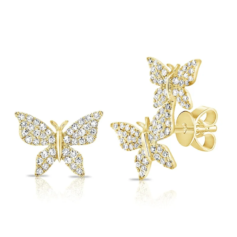 Women’s silver hoop earrings-14k Gold & Diamond Mismatched Butterfly Earring